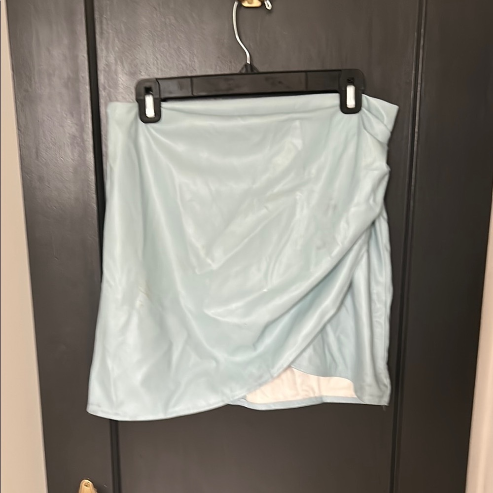 Light Blue Faux Leather Women's Skirt